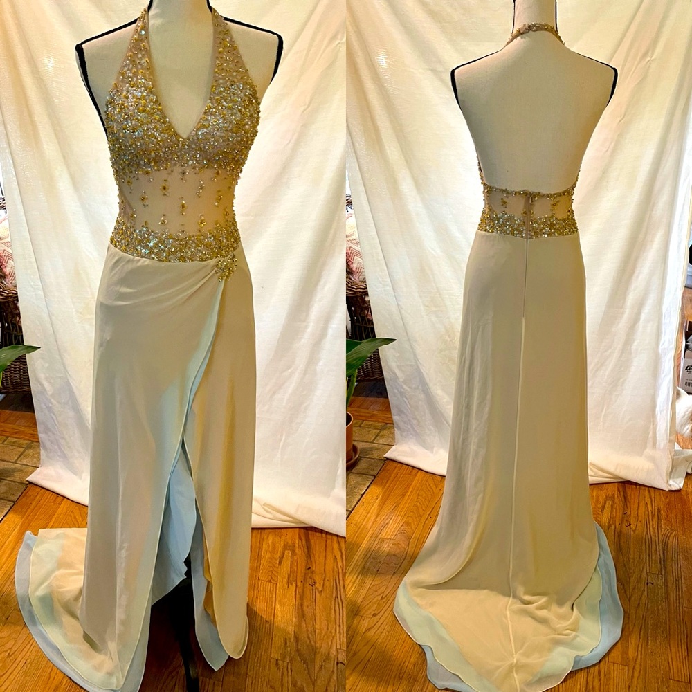 Vintage sheer beaded halter gown ✨